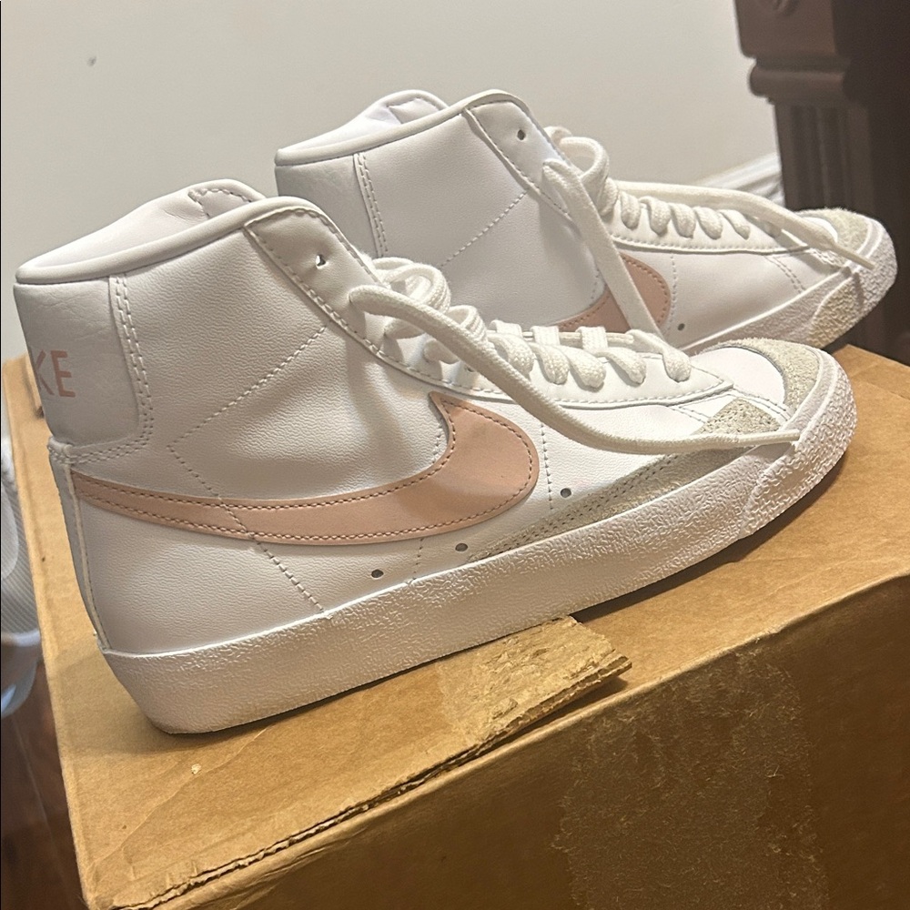 Nike Women's White and Peach High-Top Sneakers